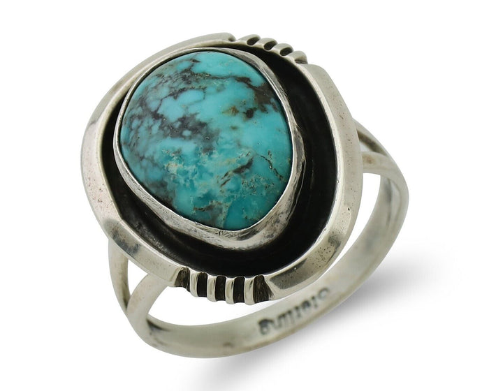 Navajo Ring 925 Silver Natural Mined Blue Turquoise Native American Artist C80s