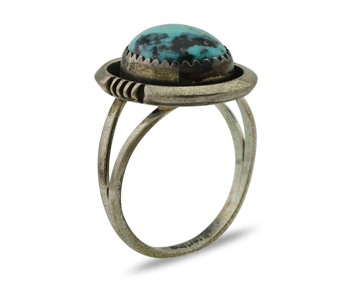Navajo Ring 925 Silver Natural Mined Blue Turquoise Native American Artist C80s