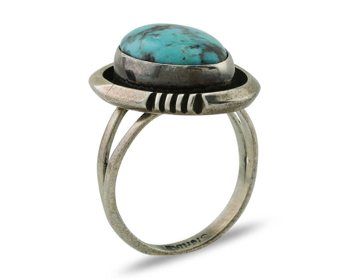 Navajo Ring 925 Silver Natural Mined Blue Turquoise Native American Artist C80s