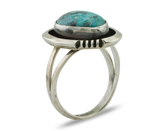 Navajo Ring 925 Silver Natural Mined Blue Turquoise Native American Artist C80s