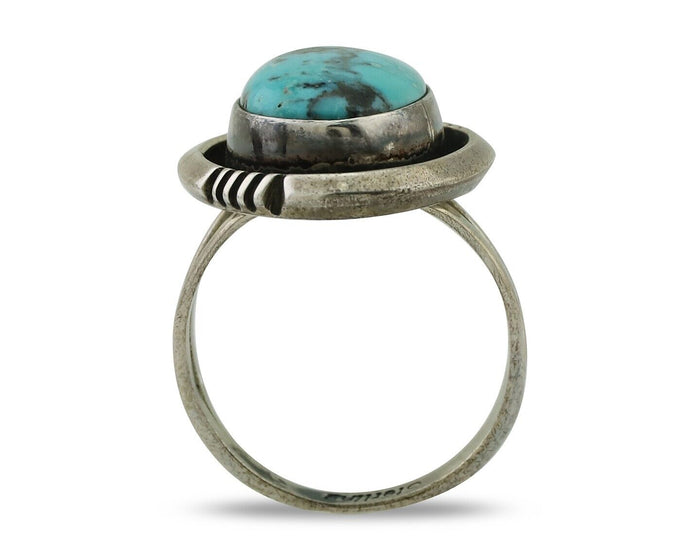 Navajo Ring 925 Silver Natural Mined Blue Turquoise Native American Artist C80s