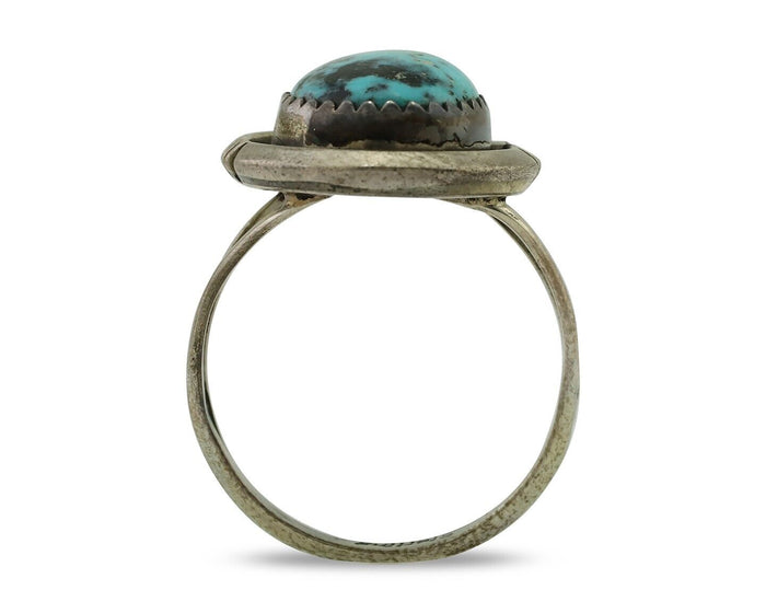 Navajo Ring 925 Silver Natural Mined Blue Turquoise Native American Artist C80s