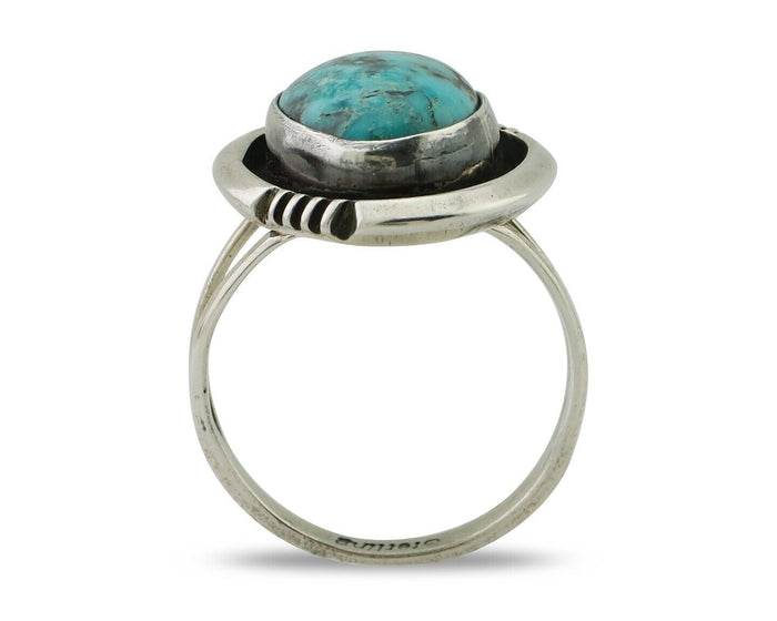Navajo Ring 925 Silver Natural Mined Blue Turquoise Native American Artist C80s