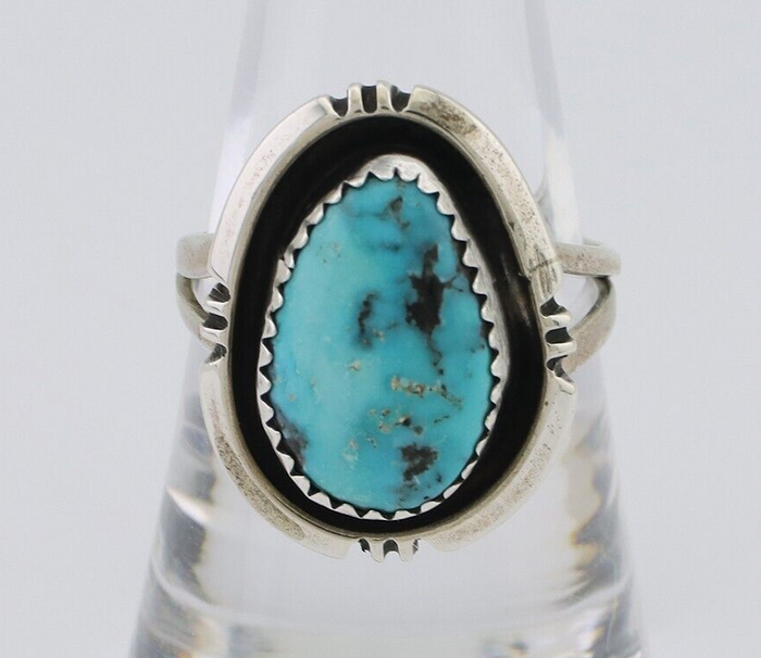 Navajo Ring 925 Silver Natural Mined Blue Turquoise Native American Artist C80s