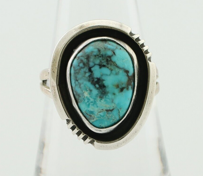 Navajo Ring 925 Silver Natural Mined Blue Turquoise Native American Artist C80s