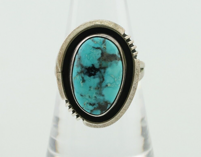 Navajo Ring 925 Silver Natural Mined Blue Turquoise Native American Artist C80s