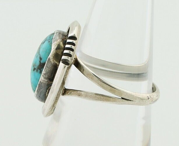 Navajo Ring 925 Silver Natural Mined Blue Turquoise Native American Artist C80s