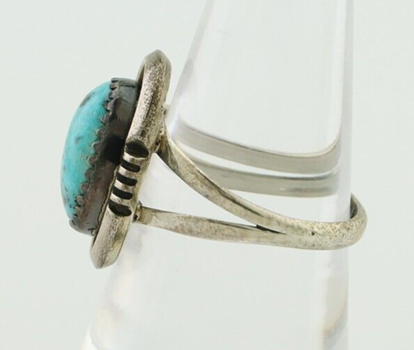 Navajo Ring 925 Silver Natural Mined Blue Turquoise Native American Artist C80s