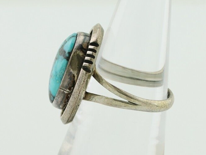 Navajo Ring 925 Silver Natural Mined Blue Turquoise Native American Artist C80s
