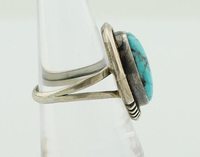 Navajo Ring 925 Silver Natural Mined Blue Turquoise Native American Artist C80s