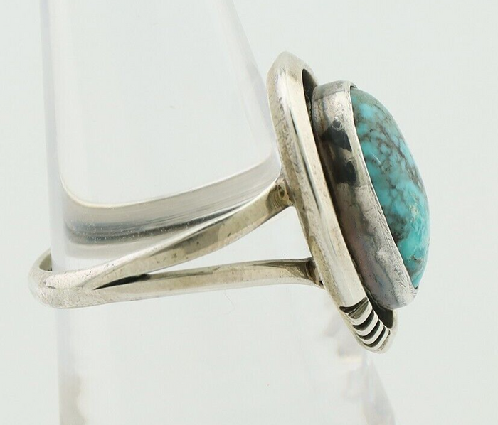 Navajo Ring 925 Silver Natural Mined Blue Turquoise Native American Artist C80s