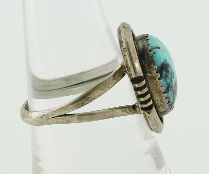 Navajo Ring 925 Silver Natural Mined Blue Turquoise Native American Artist C80s