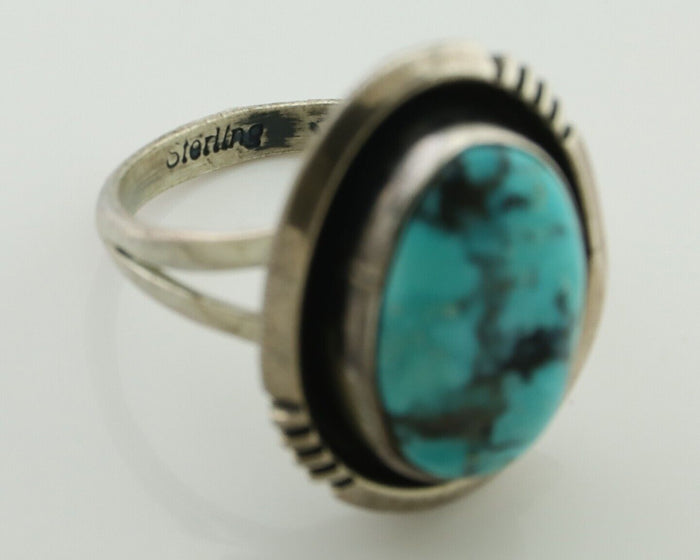 Navajo Ring 925 Silver Natural Mined Blue Turquoise Native American Artist C80s