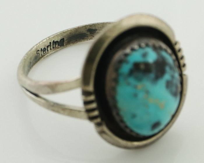 Navajo Ring 925 Silver Natural Mined Blue Turquoise Native American Artist C80s