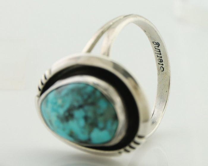 Navajo Ring 925 Silver Natural Mined Blue Turquoise Native American Artist C80s