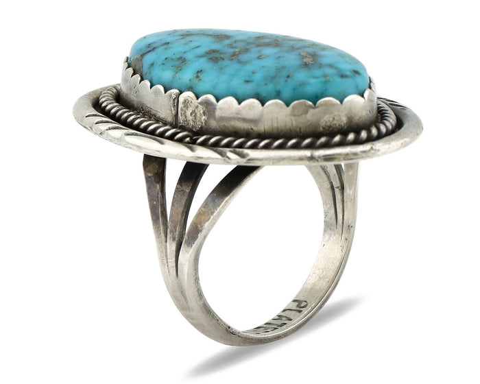 Navajo Ring 925 Silver Natural Mined Morenci Turquoise Signed Platero C.80's