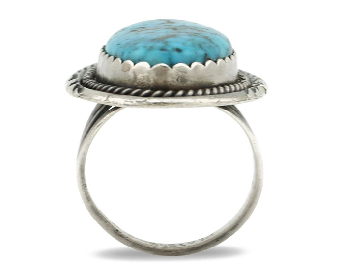 Navajo Ring 925 Silver Natural Mined Morenci Turquoise Signed Platero C.80's