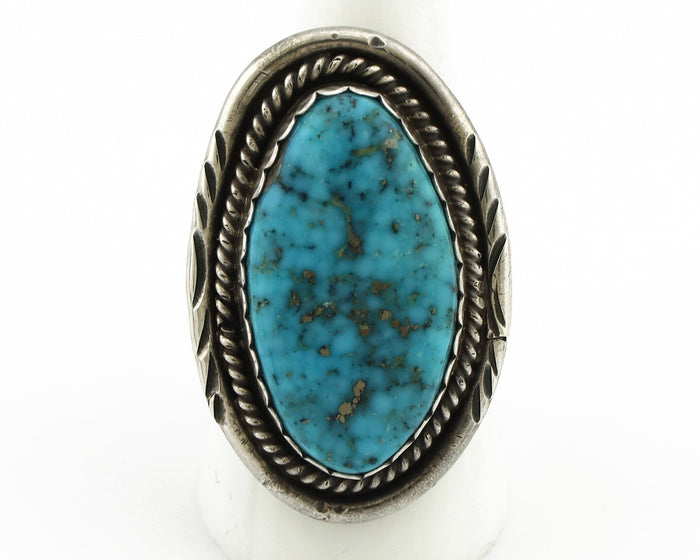 Navajo Ring 925 Silver Natural Mined Morenci Turquoise Signed Platero C.80's