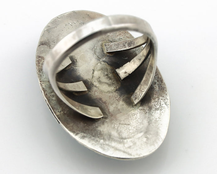 Navajo Ring 925 Silver Natural Mined Morenci Turquoise Signed Platero C.80's