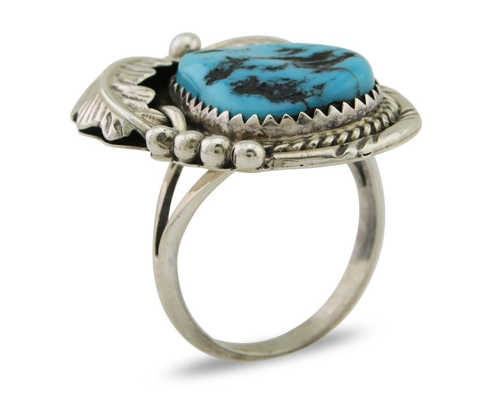 Navajo Ring .925 Silver Natural Slab Turquoise Artist Signed M. S. C.80's
