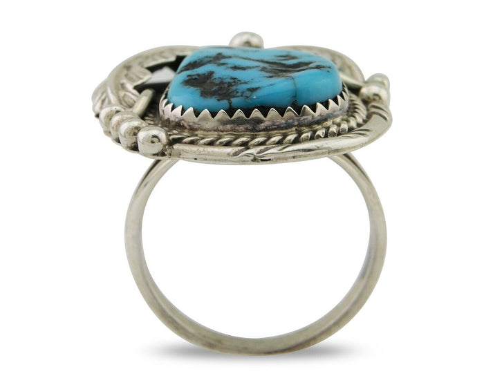 Navajo Ring .925 Silver Natural Slab Turquoise Artist Signed M. S. C.80's