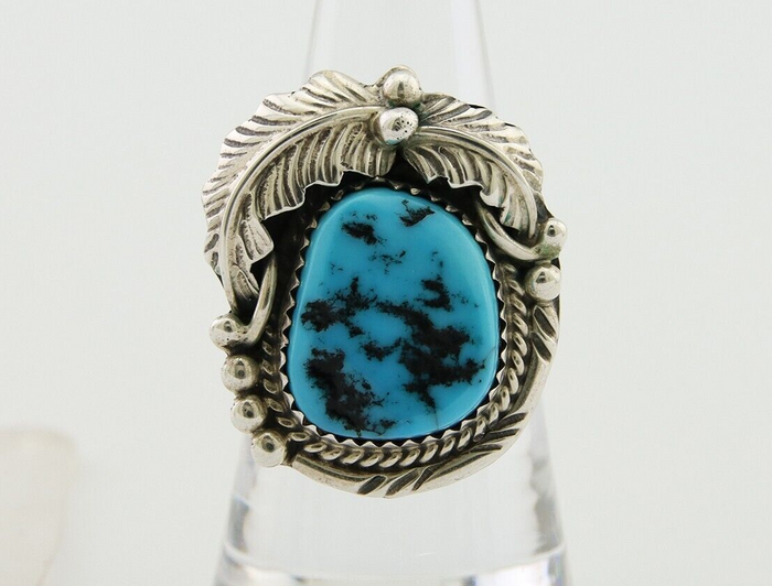 Navajo Ring .925 Silver Natural Slab Turquoise Artist Signed M. S. C.80's