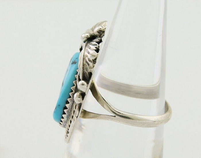 Navajo Ring .925 Silver Natural Slab Turquoise Artist Signed M. S. C.80's