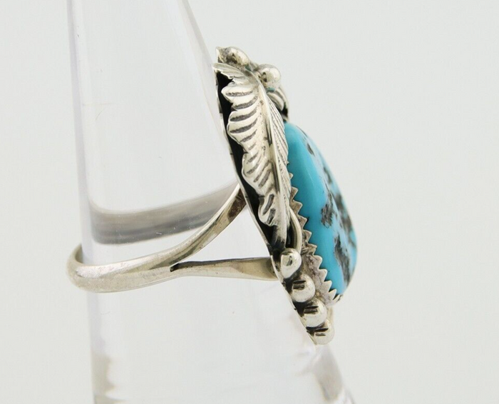 Navajo Ring .925 Silver Natural Slab Turquoise Artist Signed M. S. C.80's