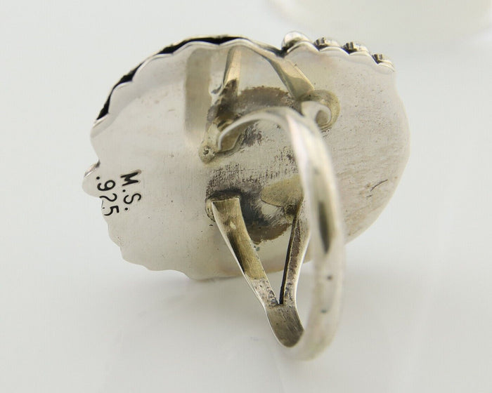 Navajo Ring .925 Silver Natural Slab Turquoise Artist Signed M. S. C.80's