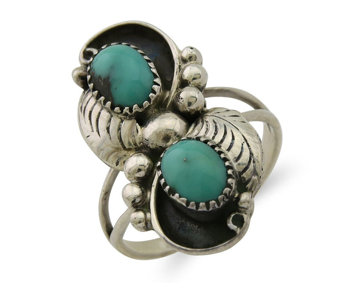 Navajo Ring 925 Silver Natural Slab Turquoise Artist Signed WR C.80's