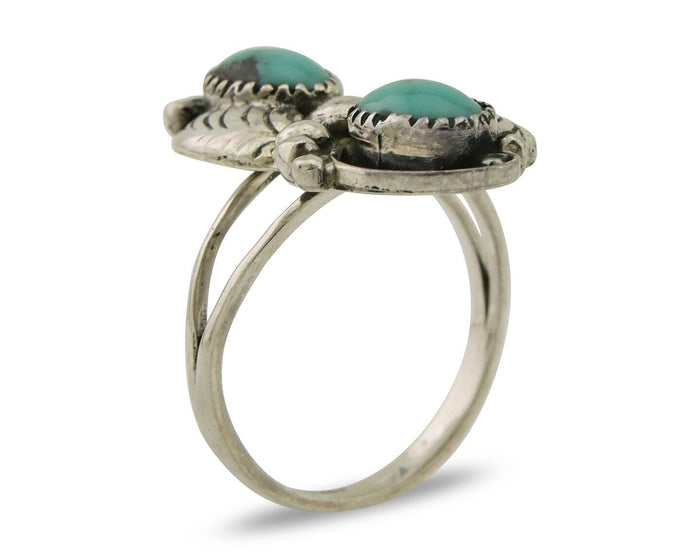 Navajo Ring 925 Silver Natural Slab Turquoise Artist Signed WR C.80's
