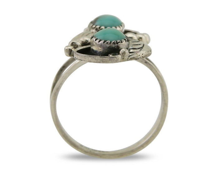 Navajo Ring 925 Silver Natural Slab Turquoise Artist Signed WR C.80's