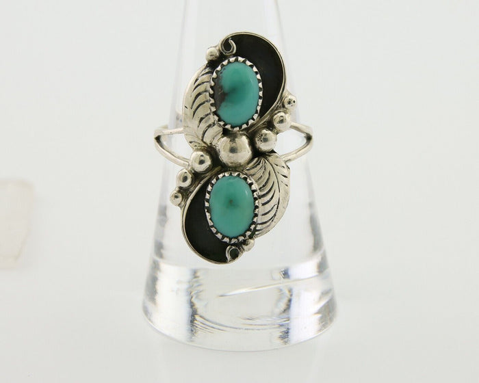 Navajo Ring 925 Silver Natural Slab Turquoise Artist Signed WR C.80's