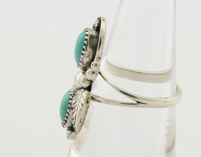 Navajo Ring 925 Silver Natural Slab Turquoise Artist Signed WR C.80's