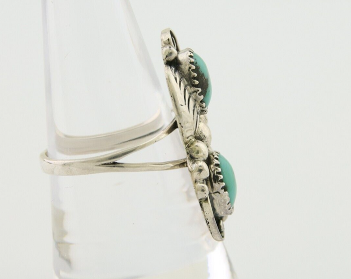 Navajo Ring 925 Silver Natural Slab Turquoise Artist Signed WR C.80's