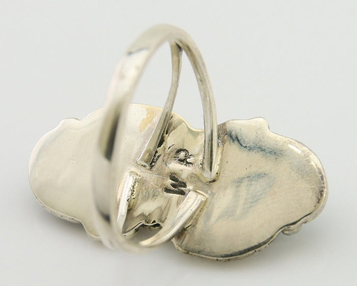 Navajo Ring 925 Silver Natural Slab Turquoise Artist Signed WR C.80's