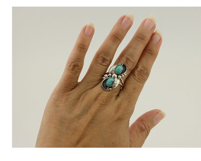 Navajo Ring 925 Silver Natural Slab Turquoise Artist Signed WR C.80's