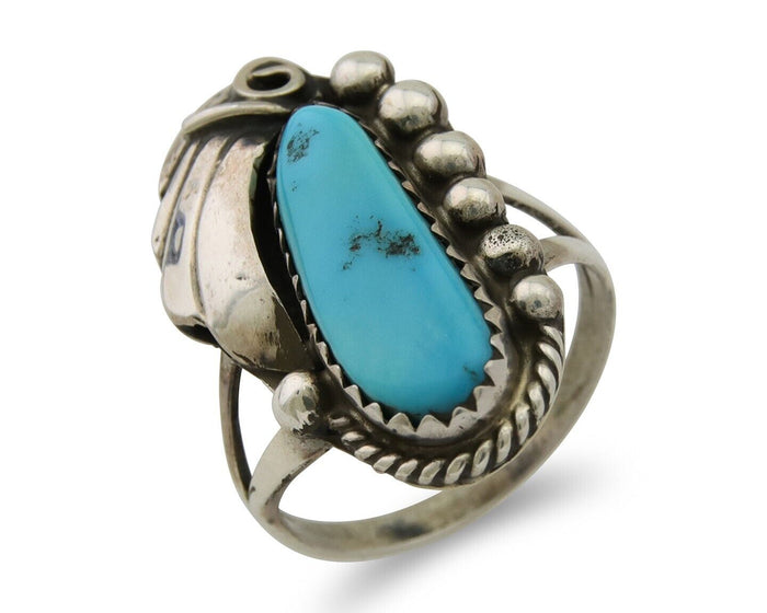 Navajo Ring .925 Silver Natural Slab Turquoise Signed Justin Morris C.80's