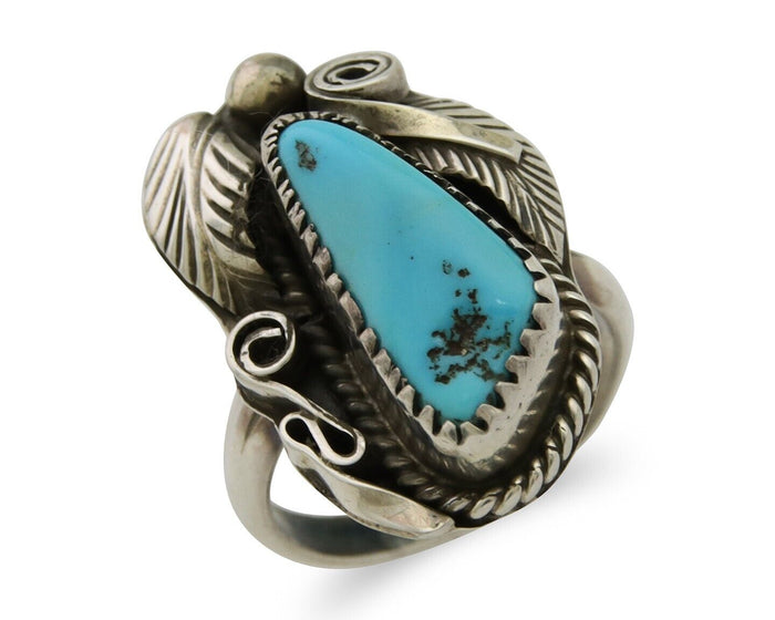 Navajo Ring .925 Silver Natural Slab Turquoise Signed Justin Morris C.80's