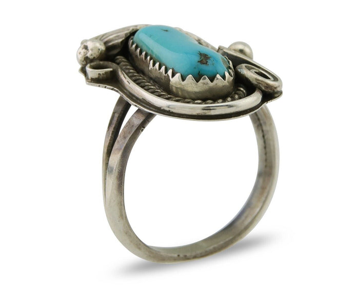 Navajo Ring .925 Silver Natural Slab Turquoise Signed Justin Morris C.80's