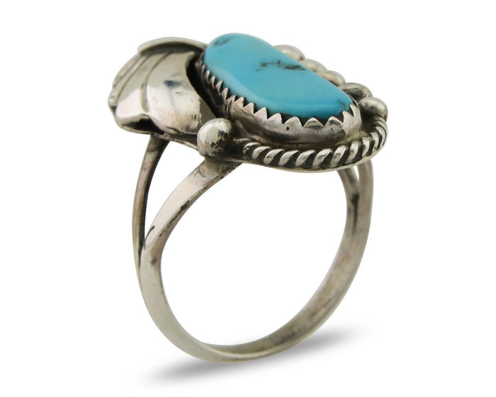 Navajo Ring .925 Silver Natural Slab Turquoise Signed Justin Morris C.80's