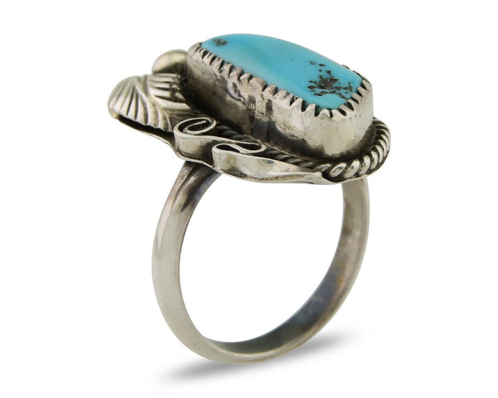 Navajo Ring .925 Silver Natural Slab Turquoise Signed Justin Morris C.80's