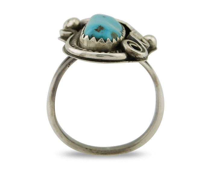 Navajo Ring .925 Silver Natural Slab Turquoise Signed Justin Morris C.80's