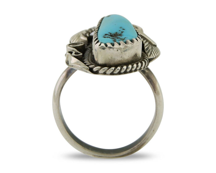 Navajo Ring .925 Silver Natural Slab Turquoise Signed Justin Morris C.80's