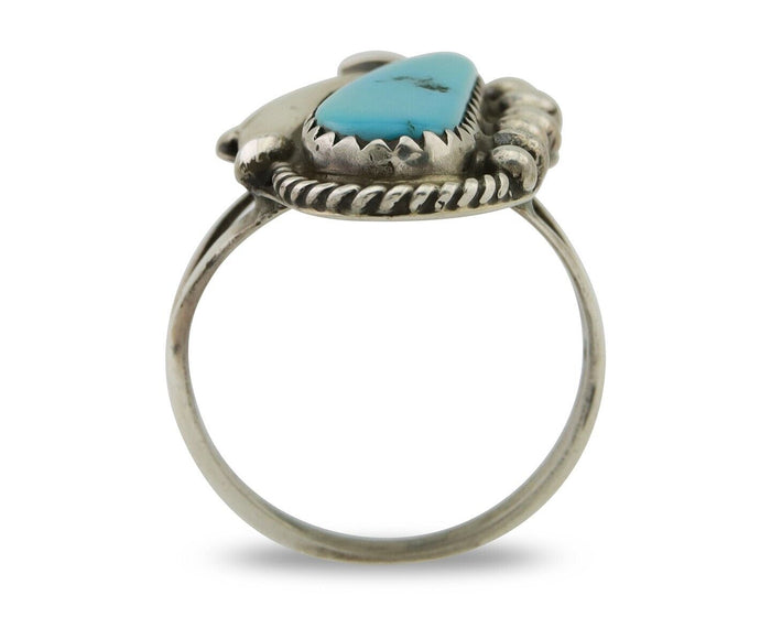 Navajo Ring .925 Silver Natural Slab Turquoise Signed Justin Morris C.80's