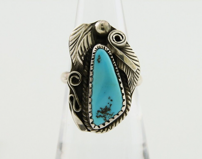 Navajo Ring .925 Silver Natural Slab Turquoise Signed Justin Morris C.80's