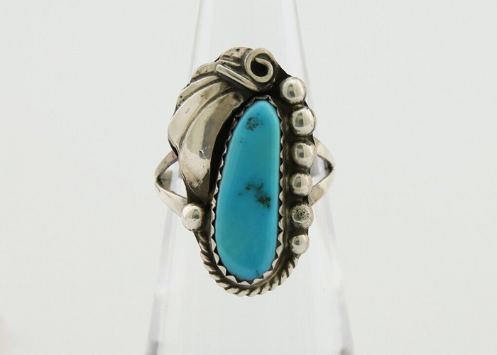 Navajo Ring .925 Silver Natural Slab Turquoise Signed Justin Morris C.80's