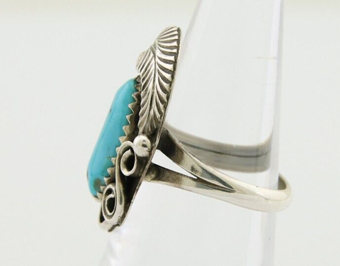 Navajo Ring .925 Silver Natural Slab Turquoise Signed Justin Morris C.80's