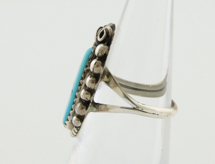 Navajo Ring .925 Silver Natural Slab Turquoise Signed Justin Morris C.80's