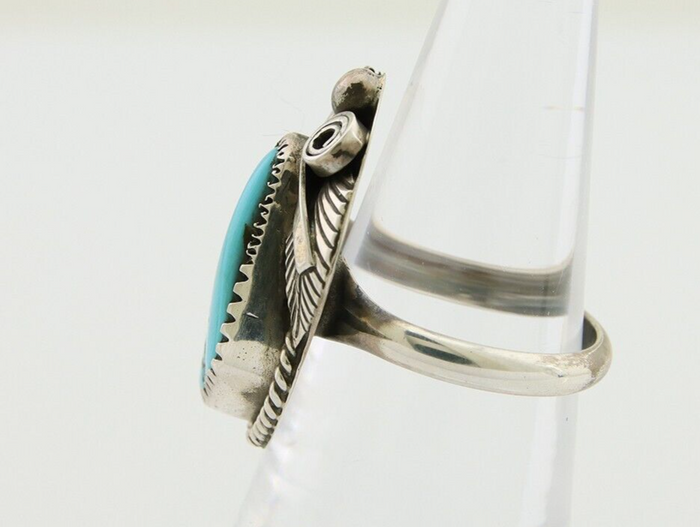 Navajo Ring .925 Silver Natural Slab Turquoise Signed Justin Morris C.80's